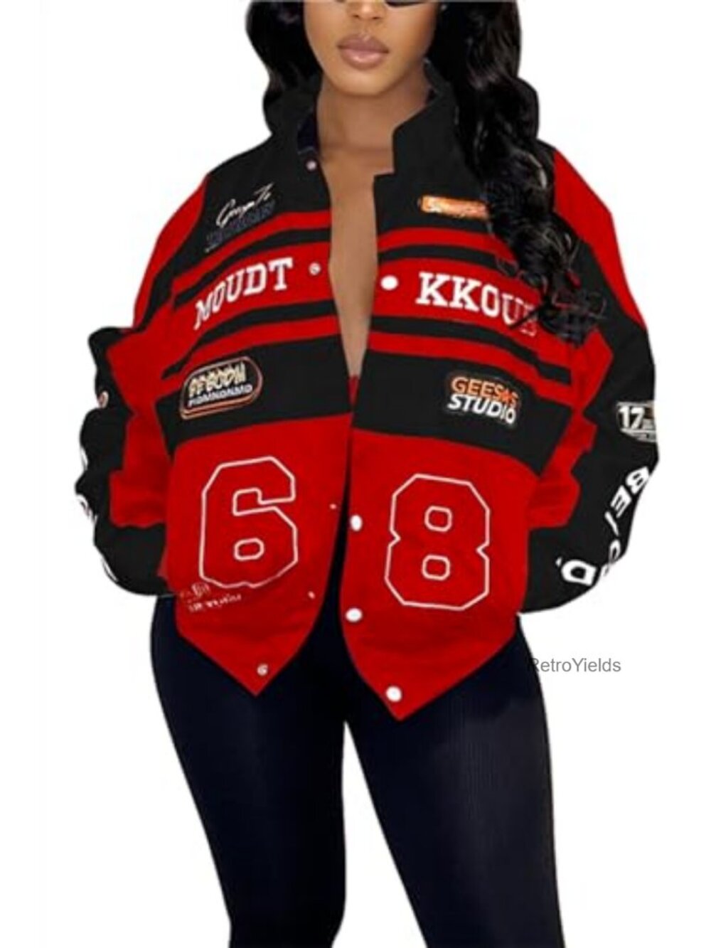 Oversized Varsity Bomber Jacket Detachable Letter Graphic Streetwear